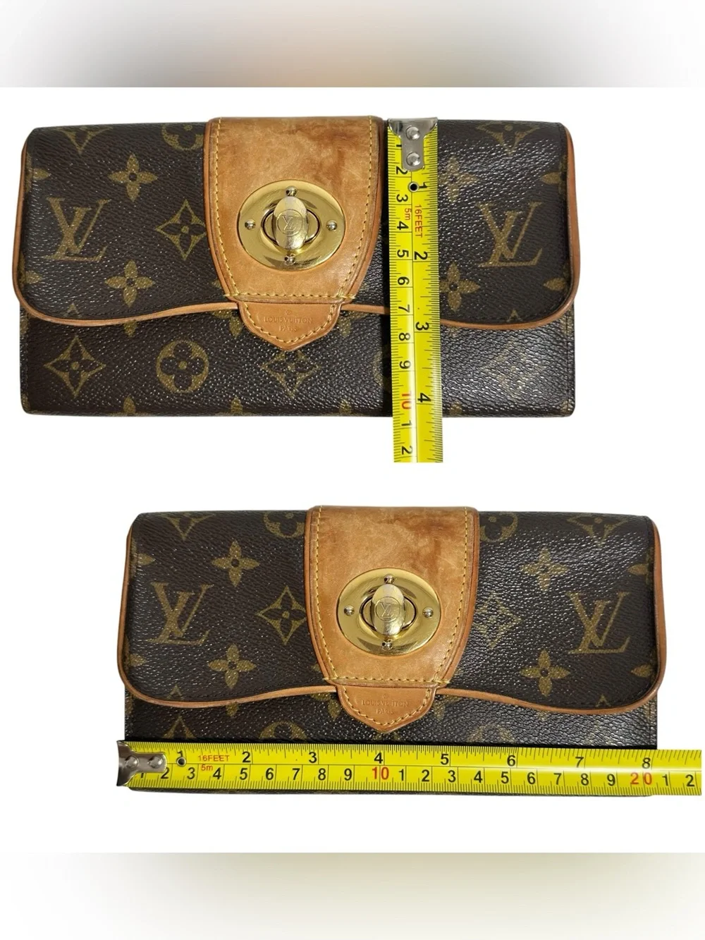 Louis Vuitton Monogram & Vachetta Leather Bowtie Sarah Wallet on Chain with Box
